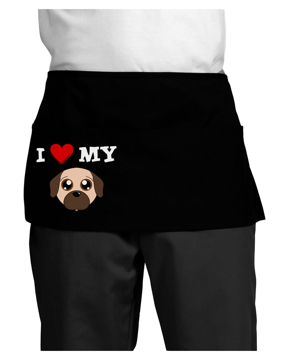 I Heart My - Cute Pug Dog - Fawn Dark Adult Mini Waist Apron, Server Apron by TooLoud-Mini Waist Apron-TooLoud-Black-One-Size-Davson Sales