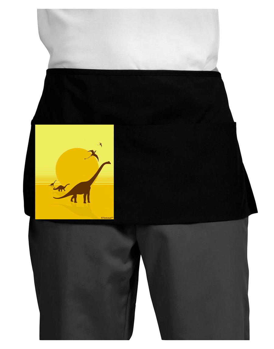 Brontosaurus and Pterodactyl Silhouettes with Sun Dark Adult Mini Waist Apron, Server Apron by TooLoud-Mini Waist Apron-TooLoud-Black-One-Size-Davson Sales