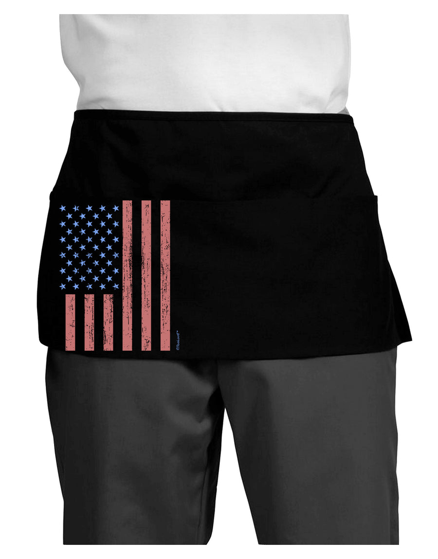 Red and Blue Stamp Style American Flag - Distressed Dark Adult Mini Waist Apron, Server Apron by TooLoud-Mini Waist Apron-TooLoud-Black-One-Size-Davson Sales