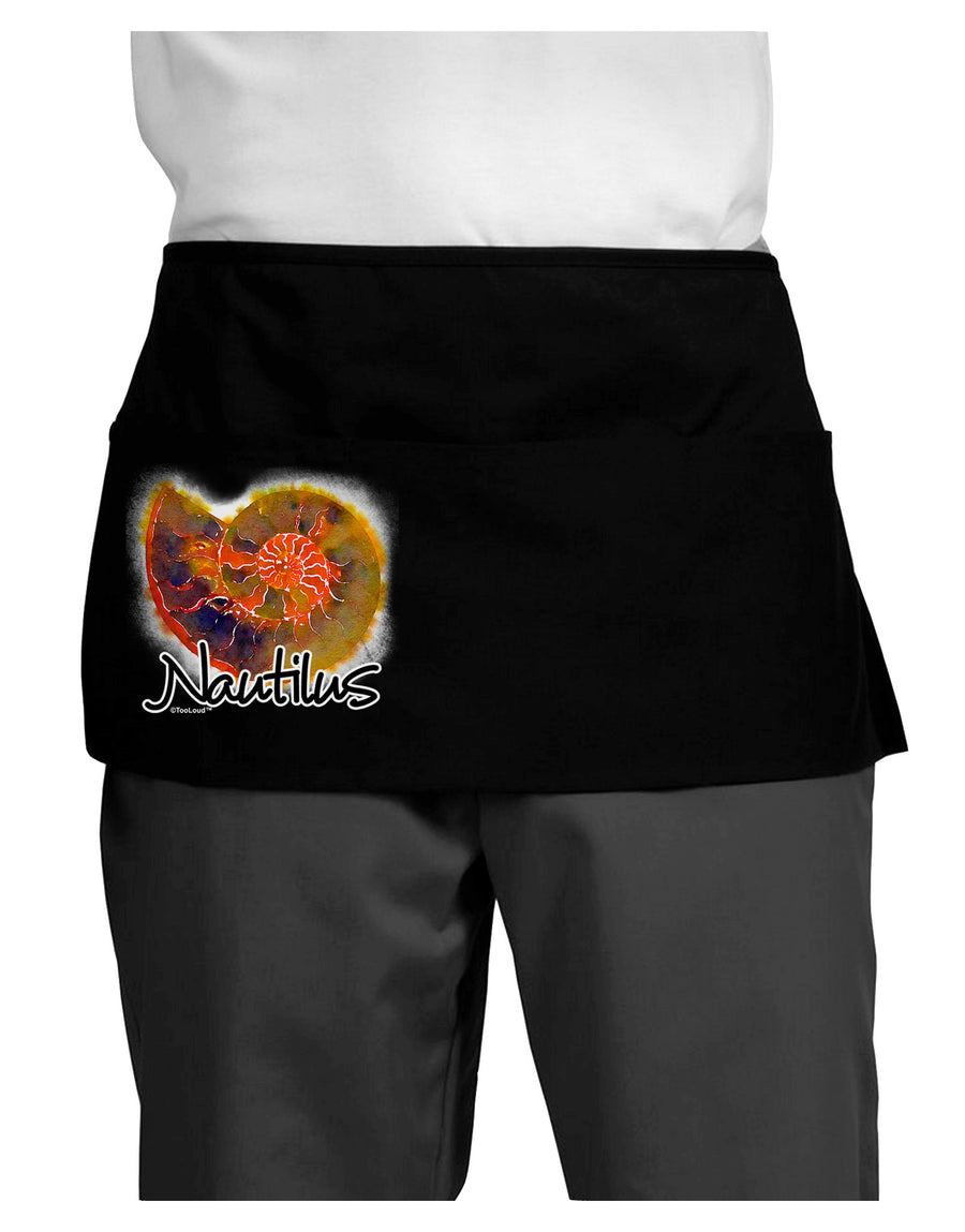 Nautilus Fossil Watercolor Text Dark Adult Mini Waist Apron, Server Apron-Mini Waist Apron-TooLoud-Black-One-Size-Davson Sales