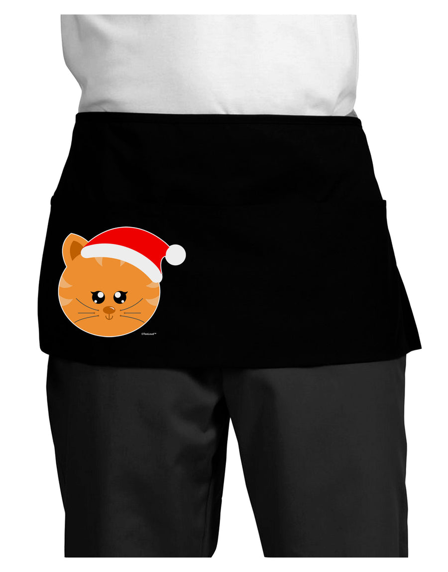 Cute Christmas Cat Santa Hat Dark Adult Mini Waist Apron, Server Apron-Mini Waist Apron-TooLoud-Black-One-Size-Davson Sales