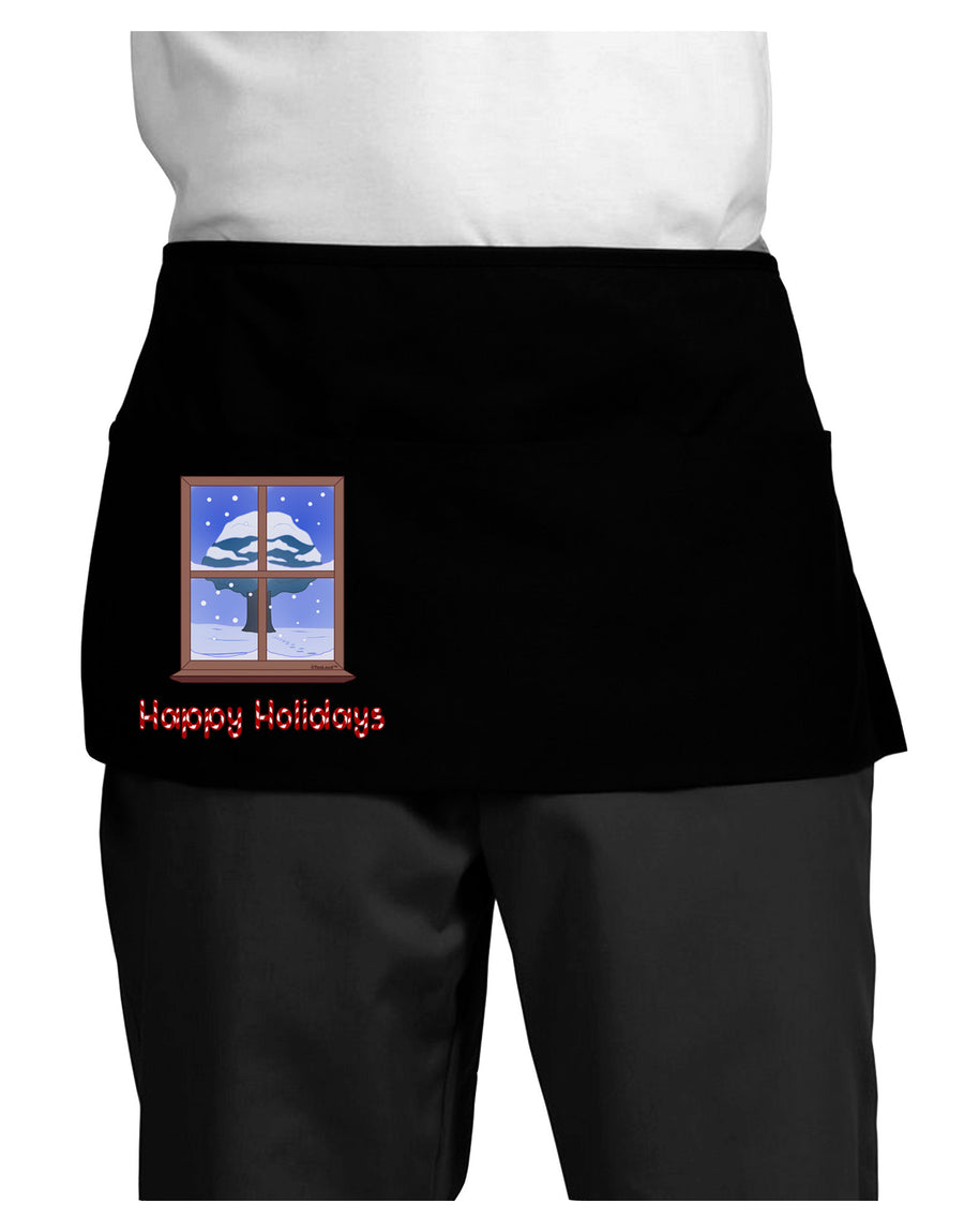 Frosty Window - Happy Holidays Dark Adult Mini Waist Apron, Server Apron-Mini Waist Apron-TooLoud-Black-One-Size-Davson Sales