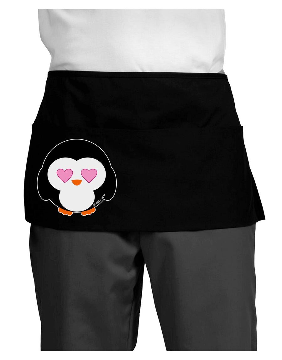 Cute Penguin - Heart Eyes Dark Adult Mini Waist Apron, Server Apron by TooLoud-Mini Waist Apron-TooLoud-Black-One-Size-Davson Sales