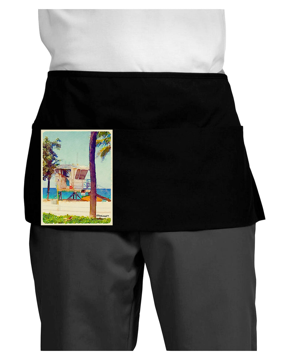 Lifeguard Station Watercolor Dark Adult Mini Waist Apron, Server Apron-Mini Waist Apron-TooLoud-Black-One-Size-Davson Sales