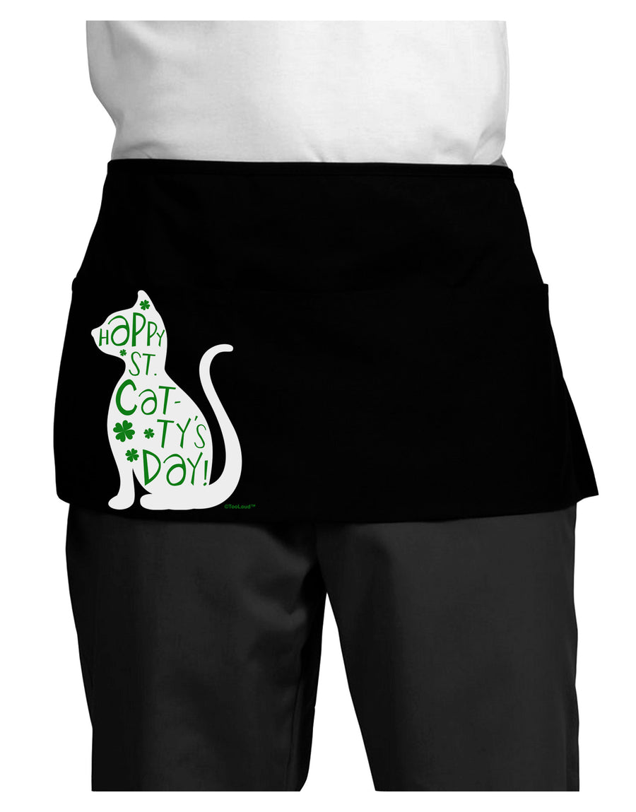 Happy St. Catty's Day - St. Patrick's Day Cat Dark Adult Mini Waist Apron, Server Apron by TooLoud-Mini Waist Apron-TooLoud-Black-One-Size-Davson Sales