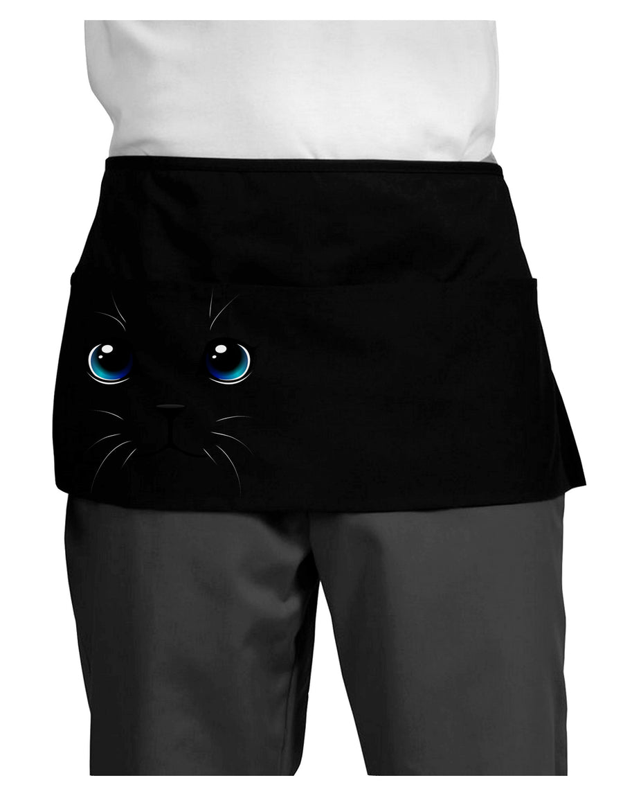 Blue-Eyed Cute Cat Face Dark Adult Mini Waist Apron, Server Apron-Mini Waist Apron-TooLoud-Black-One-Size-Davson Sales