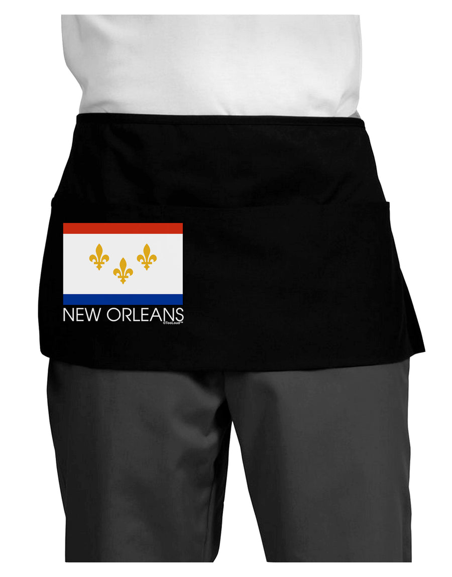 New Orleans Louisiana Flag Text Dark Adult Mini Waist Apron, Server Apron-Mini Waist Apron-TooLoud-Black-One-Size-Davson Sales