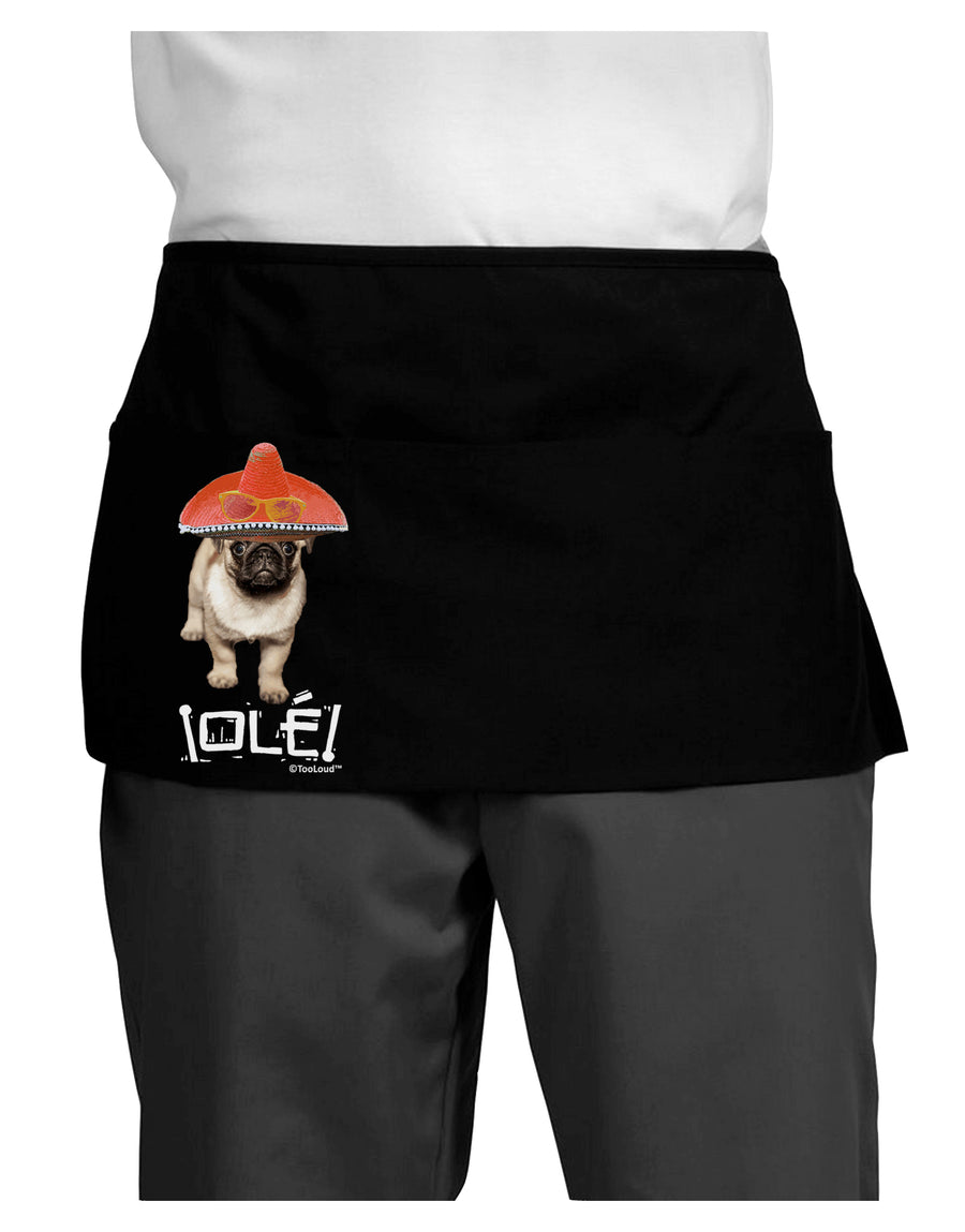 Pug Dog with Pink Sombrero - Ole Dark Adult Mini Waist Apron, Server Apron by TooLoud-Mini Waist Apron-TooLoud-Black-One-Size-Davson Sales