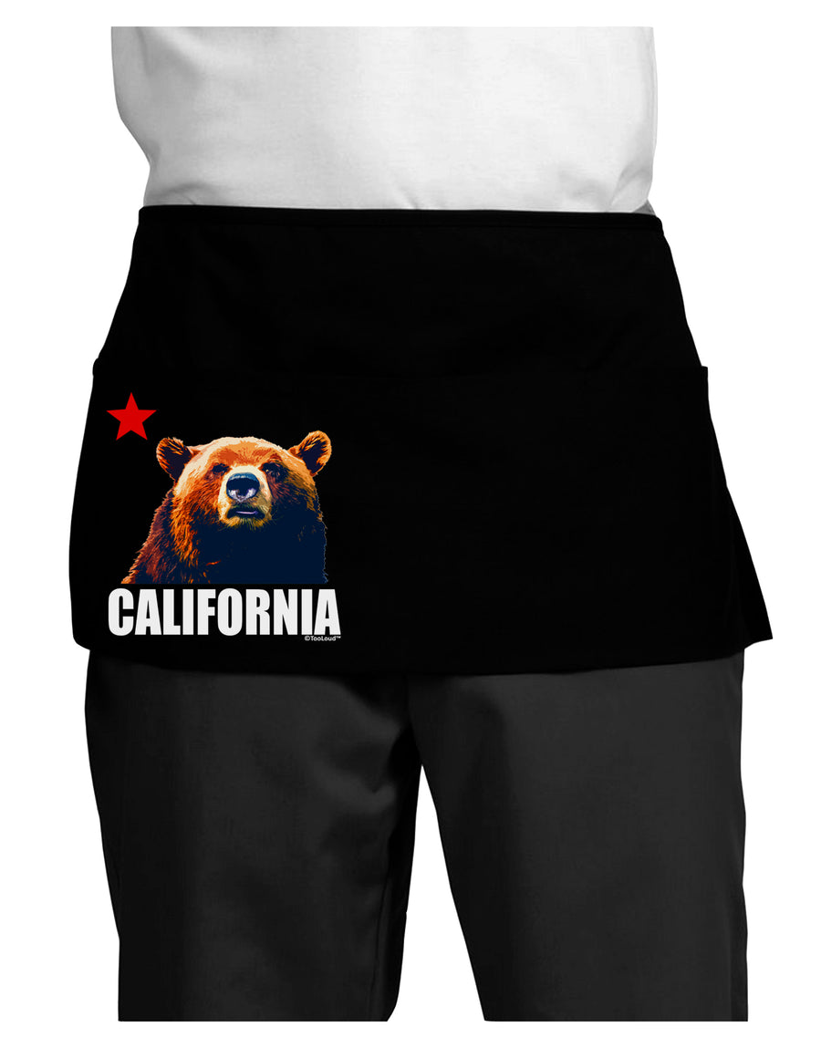 California Republic Design - Grizzly Bear and Star Dark Adult Mini Waist Apron, Server Apron by TooLoud-Mini Waist Apron-TooLoud-Black-One-Size-Davson Sales