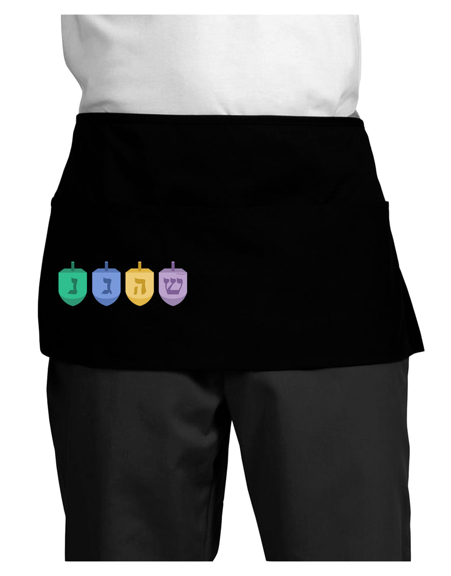 Hanukkah Dreidels Dark Adult Mini Waist Apron, Server Apron-Mini Waist Apron-TooLoud-Black-One-Size-Davson Sales