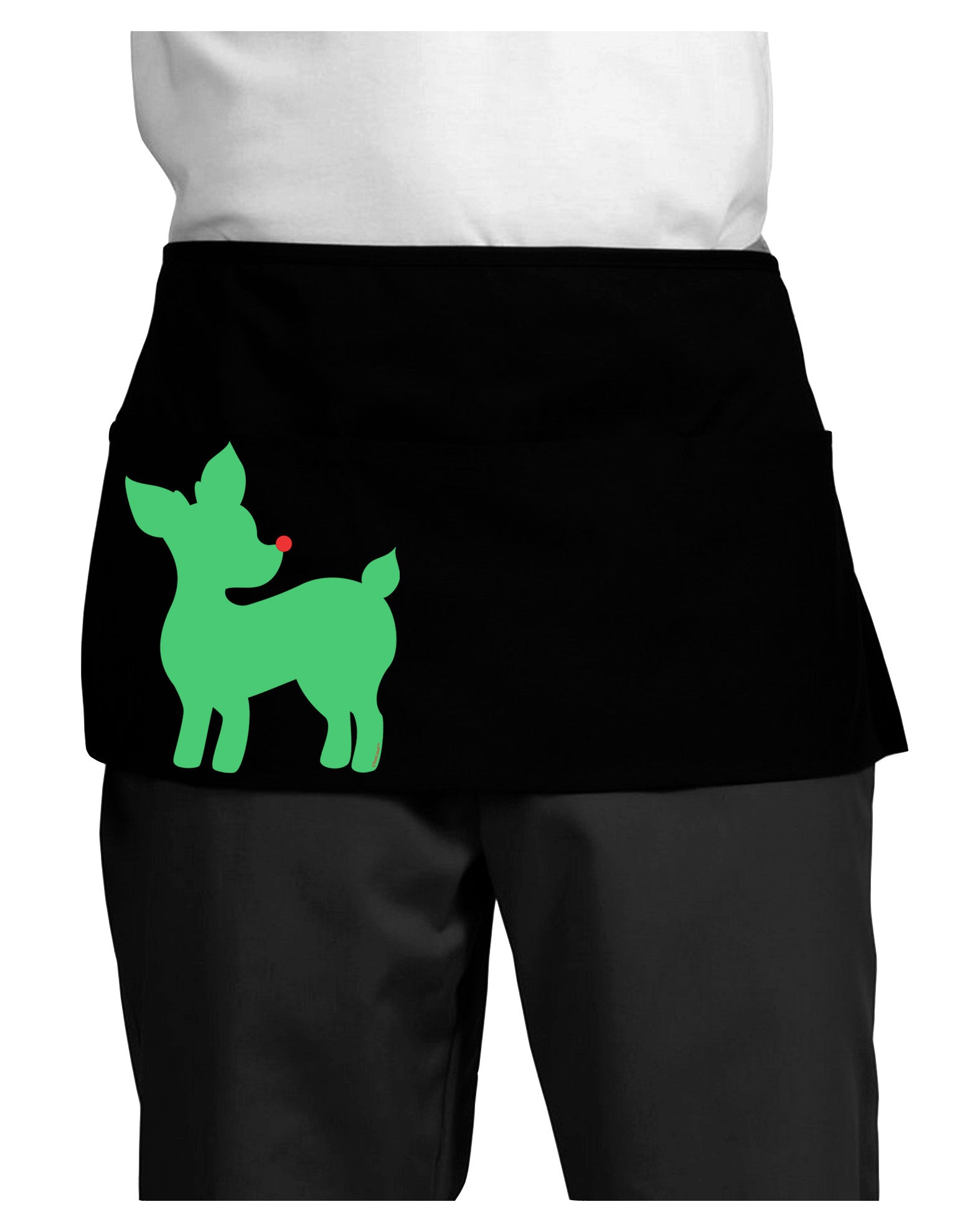 Cute Red and Green Rudolph - Christmas Dark Adult Mini Waist Apron, Server Apron by TooLoud-Mini Waist Apron-TooLoud-Black-One-Size-Davson Sales