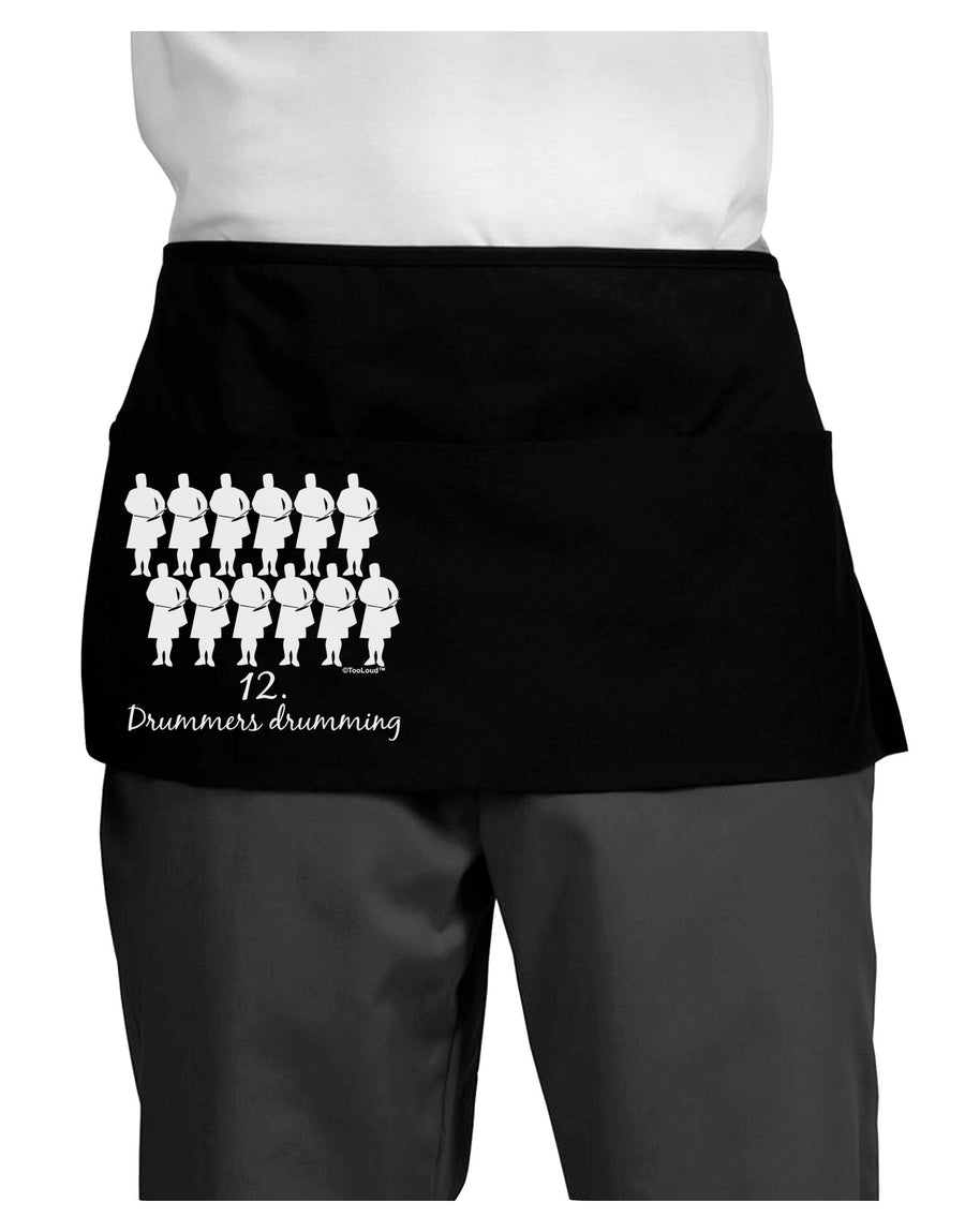 Twelve Drummers Drumming Text Dark Adult Mini Waist Apron, Server Apron-Mini Waist Apron-TooLoud-Black-One-Size-Davson Sales