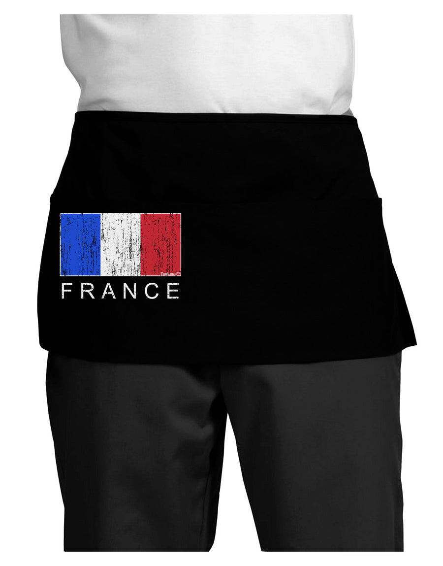 French Flag - France Text Distressed Dark Adult Mini Waist Apron, Server Apron by TooLoud-Mini Waist Apron-TooLoud-Black-One-Size-Davson Sales