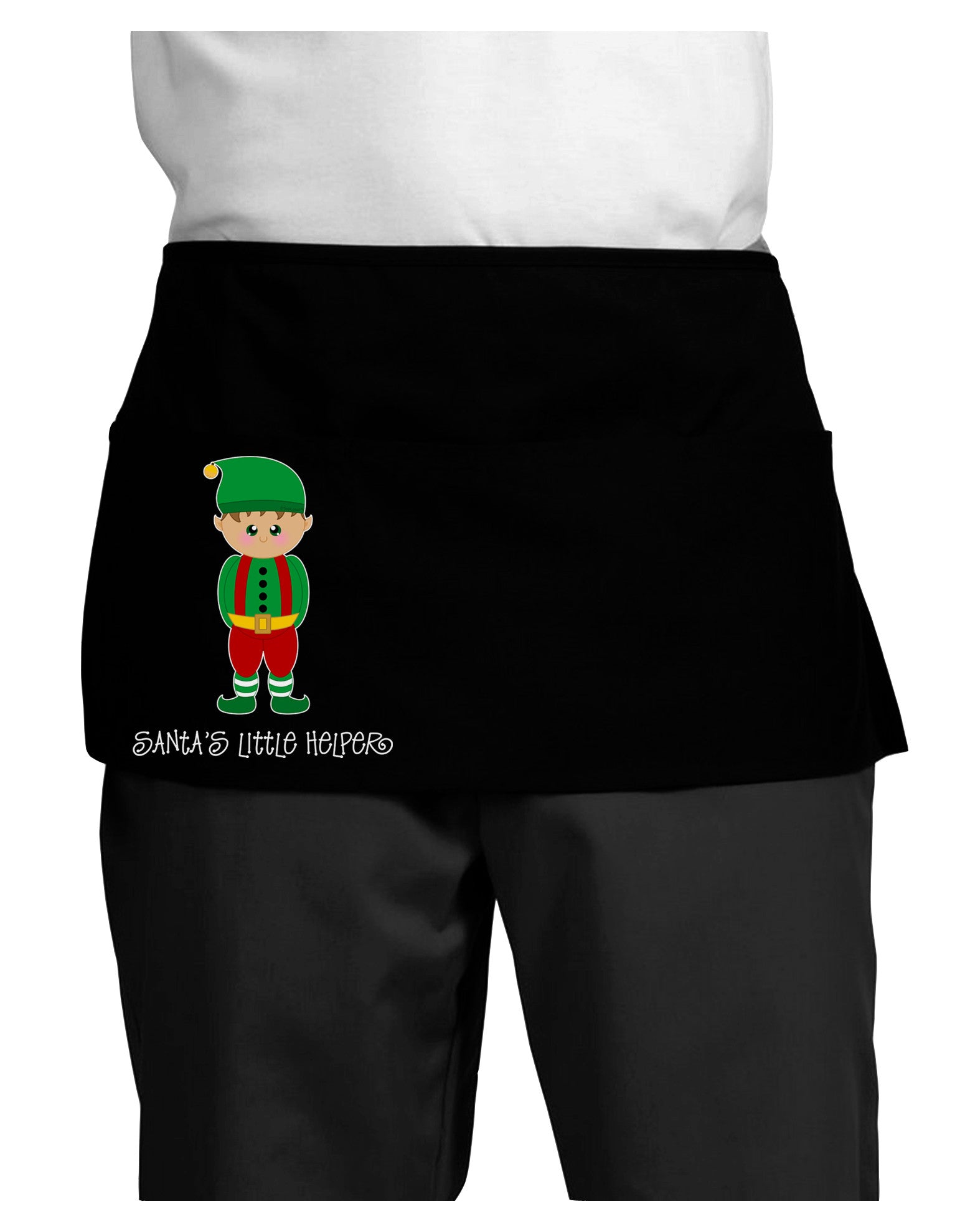 Santa's Little Helper Christmas Elf Boy Dark Adult Mini Waist Apron, Server Apron-Mini Waist Apron-TooLoud-Black-One-Size-Davson Sales