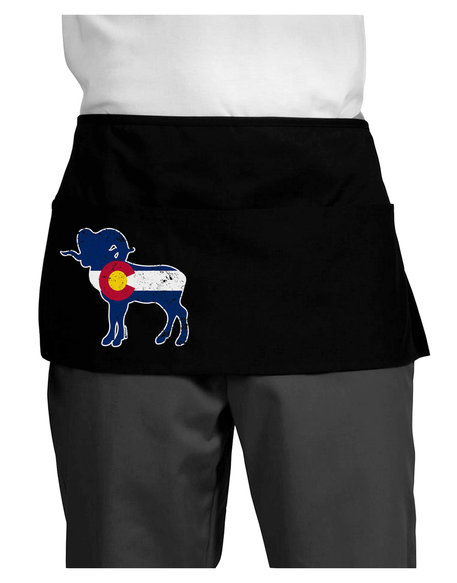 Grunge Rocky Mountain Bighorn Sheep Flag Dark Dark Adult Mini Waist Apron-Aprons - Waist-TooLoud-Black-One-Size-Davson Sales