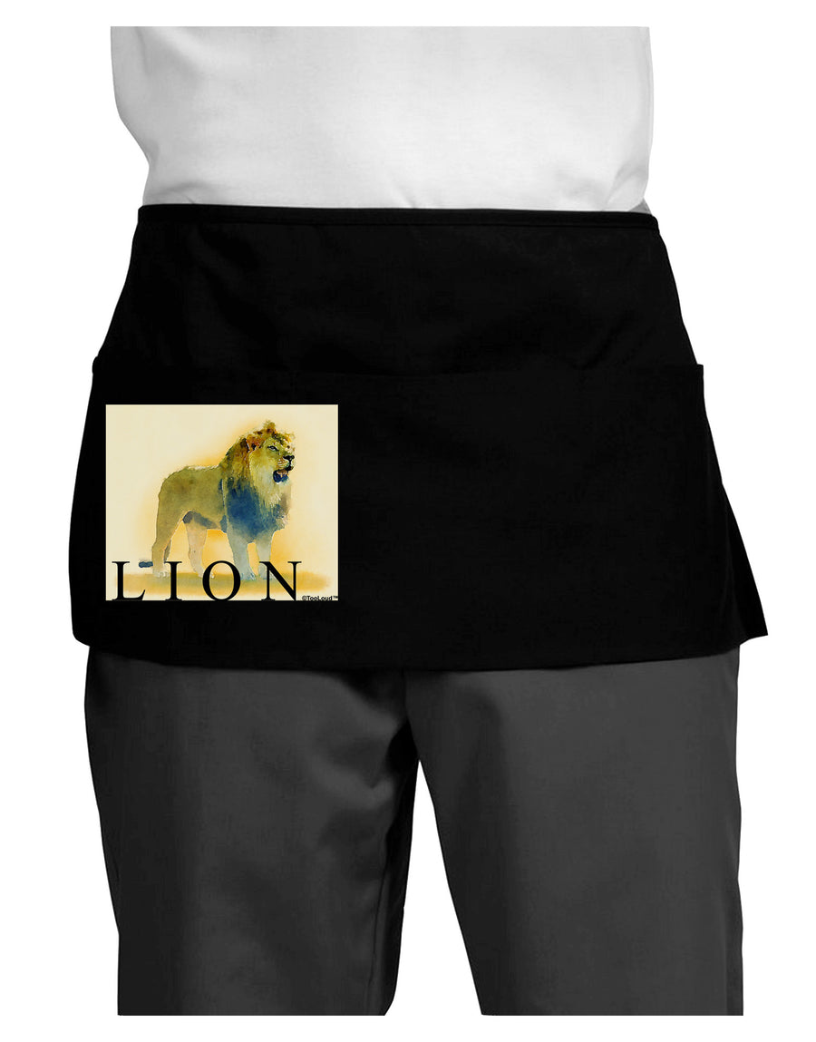 Lion Watercolor 1 Text Dark Adult Mini Waist Apron, Server Apron-Mini Waist Apron-TooLoud-Black-One-Size-Davson Sales