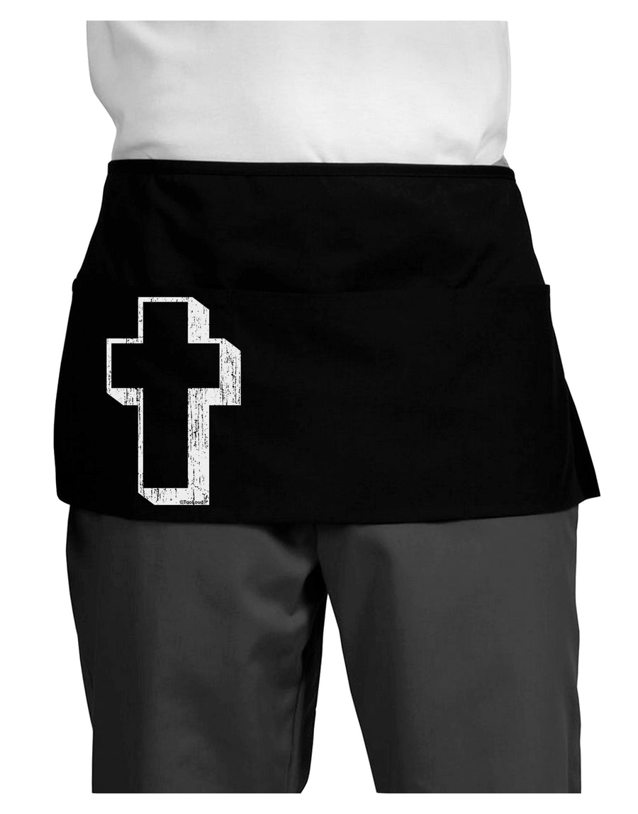 Simple Cross Design Black Distressed Dark Adult Mini Waist Apron, Server Apron by TooLoud-Mini Waist Apron-TooLoud-Black-One-Size-Davson Sales