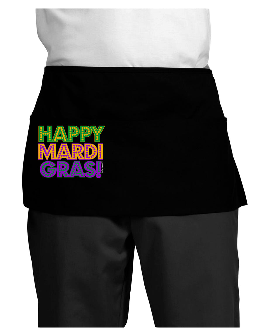 Happy Mardi Gras Text Dark Adult Mini Waist Apron, Server Apron by TooLoud-Mini Waist Apron-TooLoud-Black-One-Size-Davson Sales