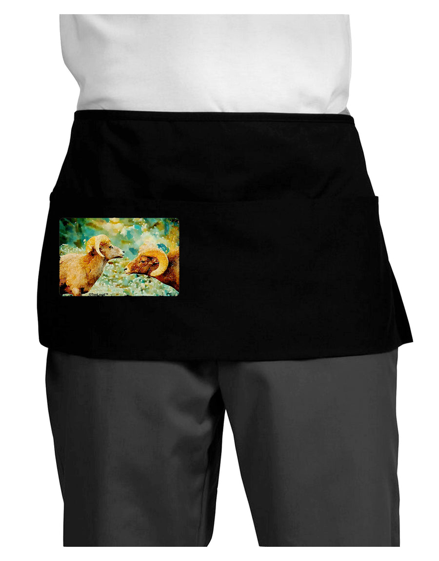 Two Bighorn Rams Watercolor Dark Adult Mini Waist Apron, Server Apron-Mini Waist Apron-TooLoud-Black-One-Size-Davson Sales