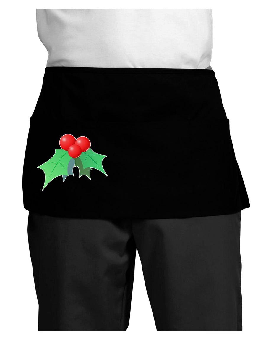 holly Christmas Design Dark Adult Mini Waist Apron, Server Apron-Mini Waist Apron-TooLoud-Black-One-Size-Davson Sales