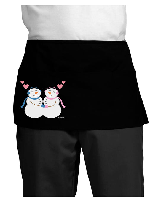 Cute Snowman and Snowwoman Couple Dark Adult Mini Waist Apron, Server Apron by TooLoud-Mini Waist Apron-TooLoud-Black-One-Size-Davson Sales