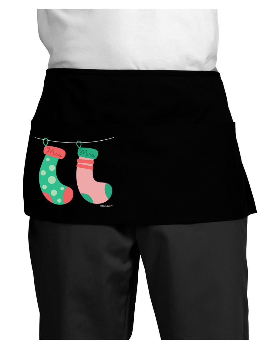 Cute Mrs and Mrs Christmas Couple Stockings Dark Adult Mini Waist Apron, Server Apron by TooLoud-Mini Waist Apron-TooLoud-Black-One-Size-Davson Sales