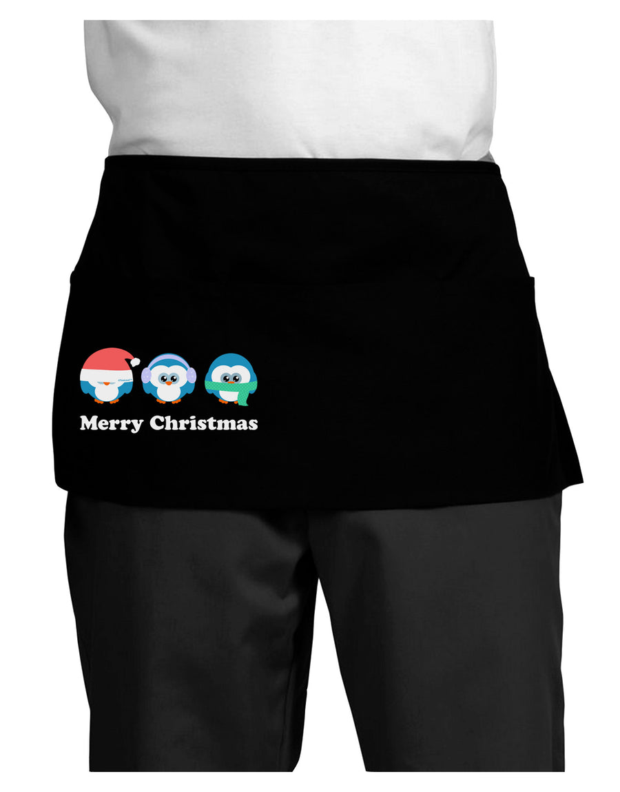 Merry Christmas Penguins See Hear Speak No Evil Dark Adult Mini Waist Apron, Server Apron-Mini Waist Apron-TooLoud-Black-One-Size-Davson Sales