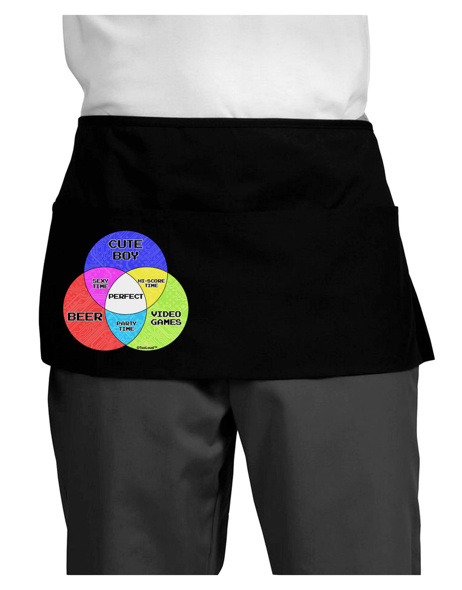 Beer Boy and Games Diagram Dark Adult Mini Waist Apron, Server Apron-Mini Waist Apron-TooLoud-Black-One-Size-Davson Sales