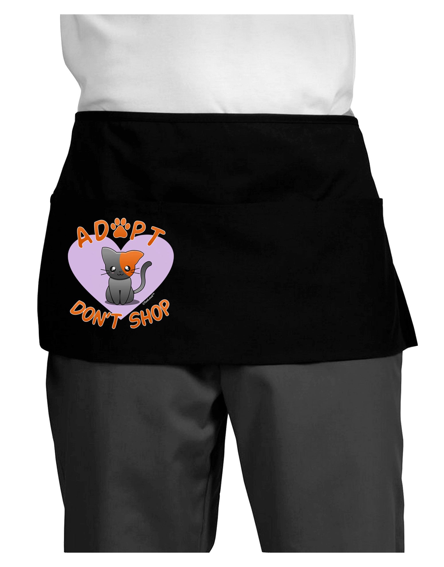 Adopt Don't Shop Cute Kitty Dark Adult Mini Waist Apron, Server Apron-Mini Waist Apron-TooLoud-Black-One-Size-Davson Sales