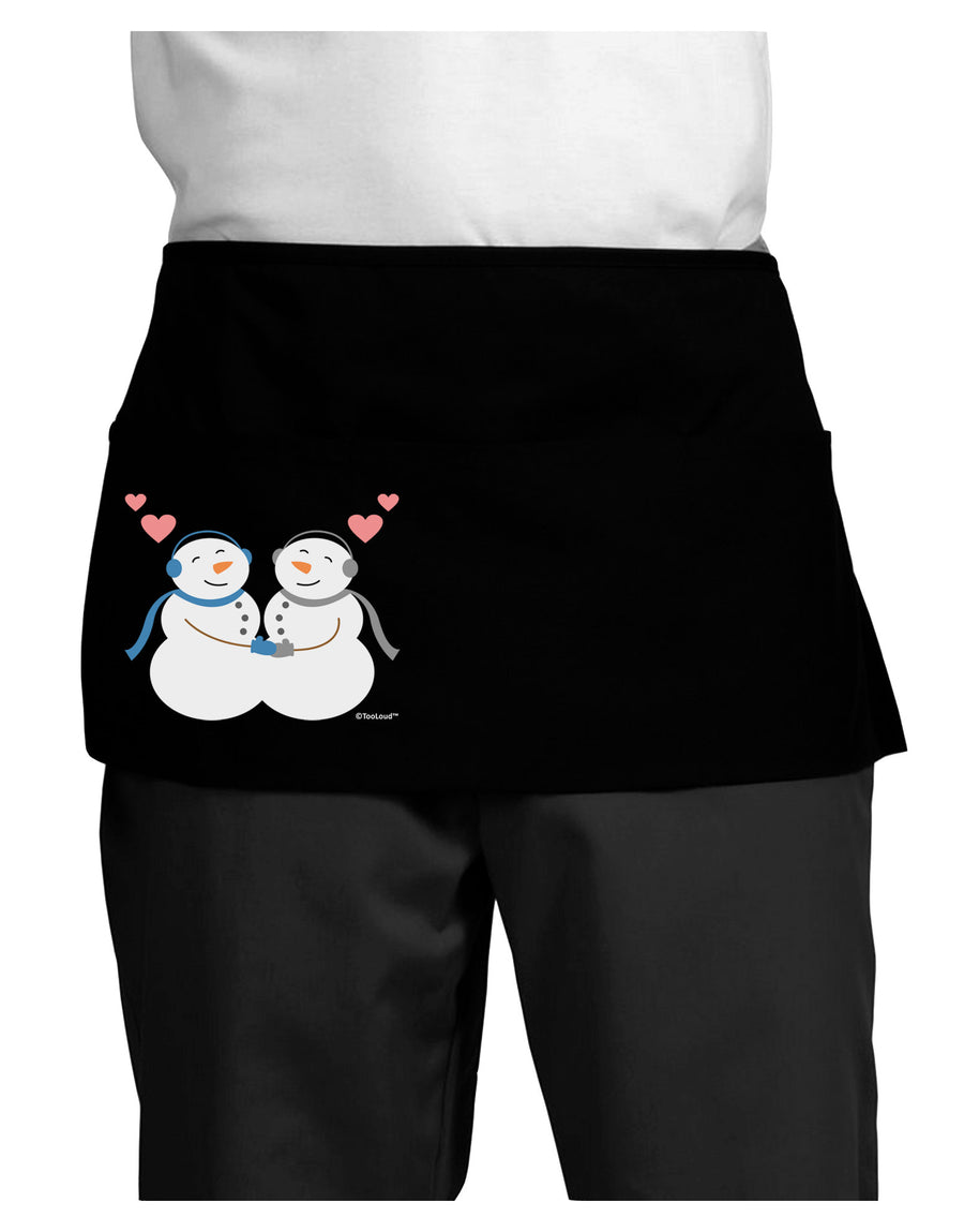 Cute Snowman Couple Dark Adult Mini Waist Apron, Server Apron by TooLoud-Mini Waist Apron-TooLoud-Black-One-Size-Davson Sales