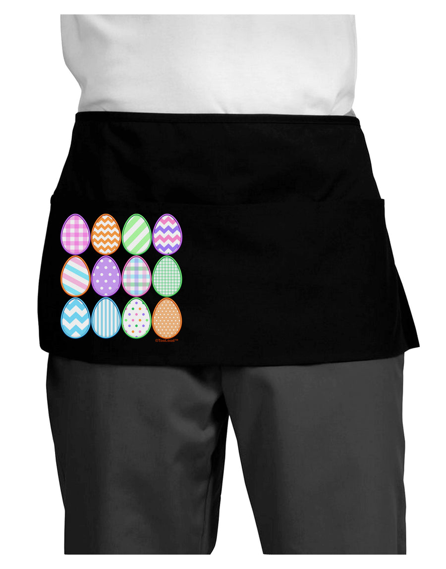 Cute Faux Applique Easter Eggs Dark Adult Mini Waist Apron, Server Apron-Mini Waist Apron-TooLoud-Black-One-Size-Davson Sales