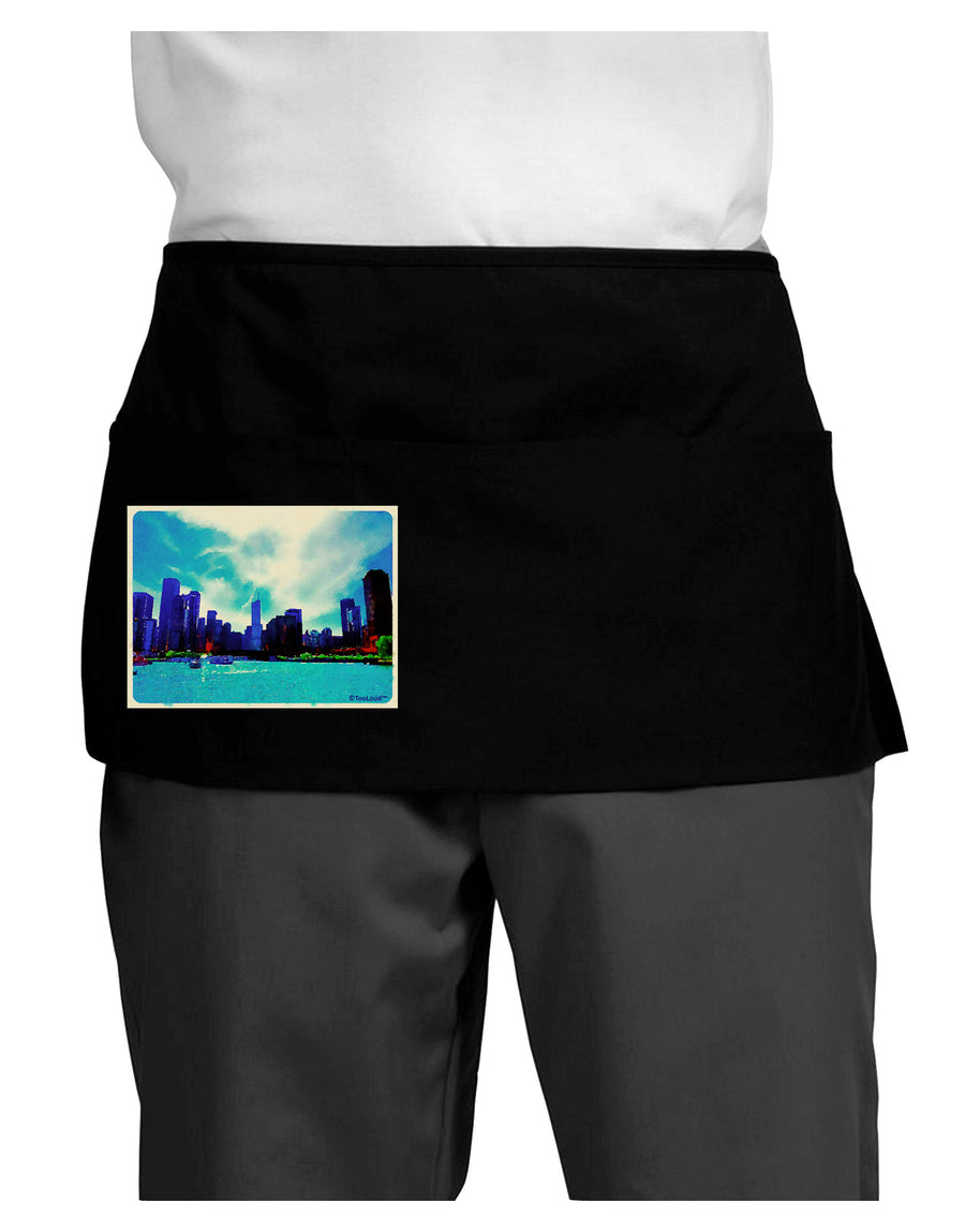 Chicago Skyline Watercolor Dark Adult Mini Waist Apron, Server Apron-Mini Waist Apron-TooLoud-Black-One-Size-Davson Sales