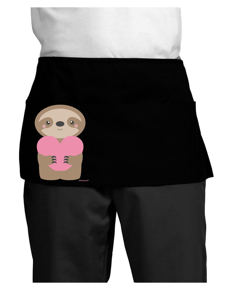 Cute Valentine Sloth Holding Heart Dark Adult Mini Waist Apron, Server Apron by TooLoud-Mini Waist Apron-TooLoud-Black-One-Size-Davson Sales