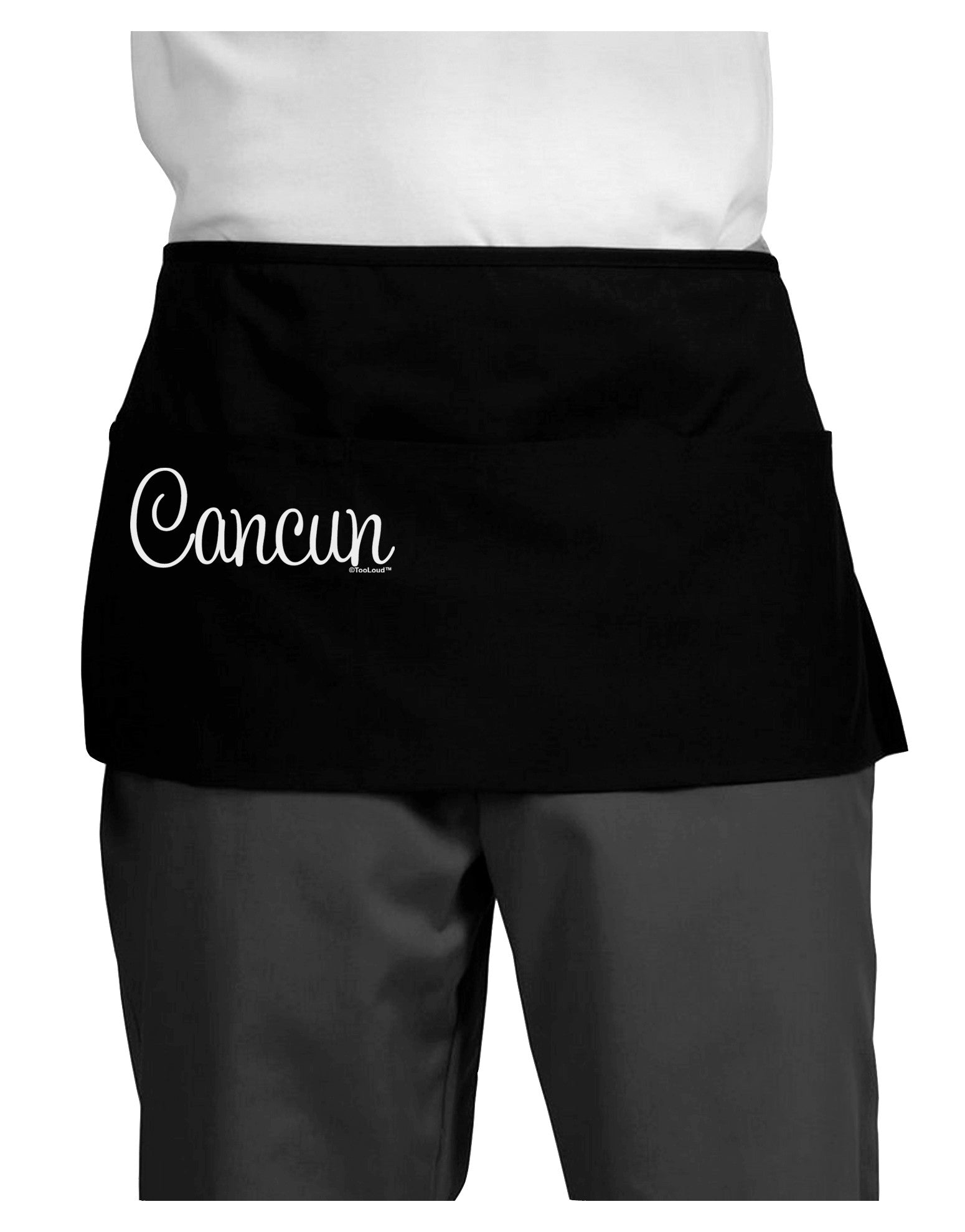 Cancun Mexico - Script Text Dark Adult Mini Waist Apron, Server Apron-Mini Waist Apron-TooLoud-Black-One-Size-Davson Sales