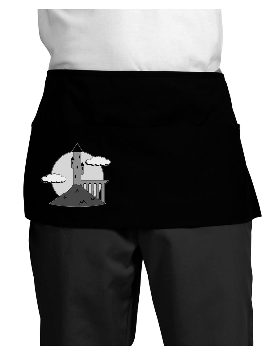 Moonlit Wizard Tower - Grayscale Dark Adult Mini Waist Apron, Server Apron-Mini Waist Apron-TooLoud-Black-One-Size-Davson Sales