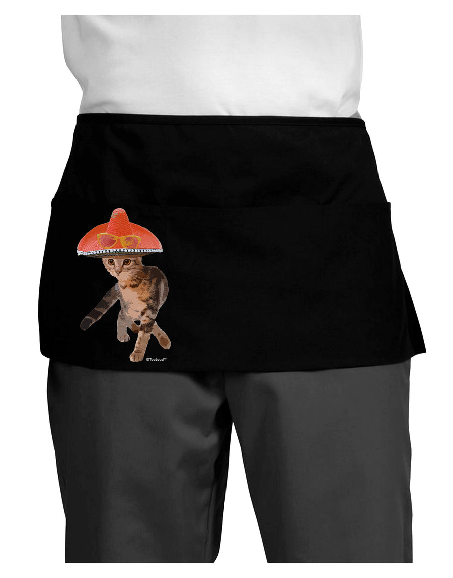 Cat with Pink Sombrero and Sunglasses Dark Adult Mini Waist Apron, Server Apron by TooLoud-Mini Waist Apron-TooLoud-Black-One-Size-Davson Sales