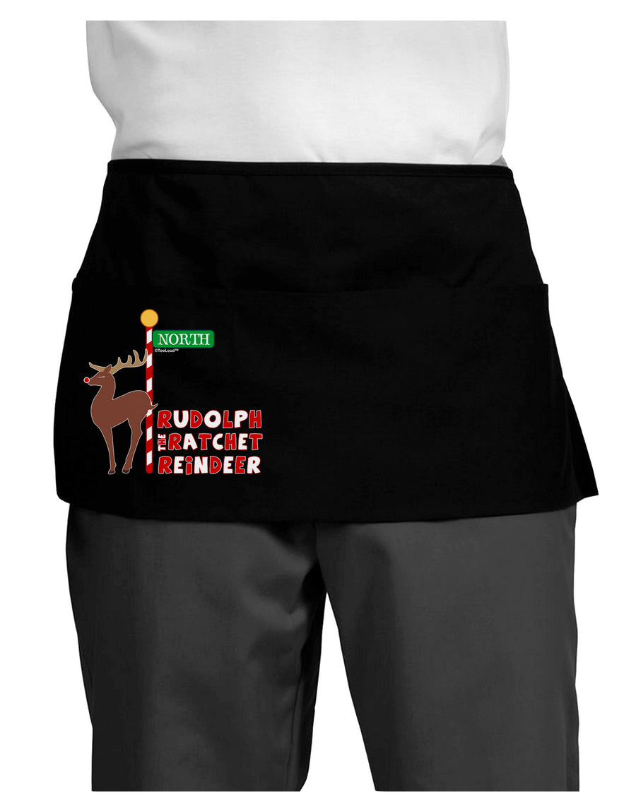 Rudolf Ratchet Reindeer Color Text Dark Adult Mini Waist Apron, Server Apron-Mini Waist Apron-TooLoud-Black-One-Size-Davson Sales