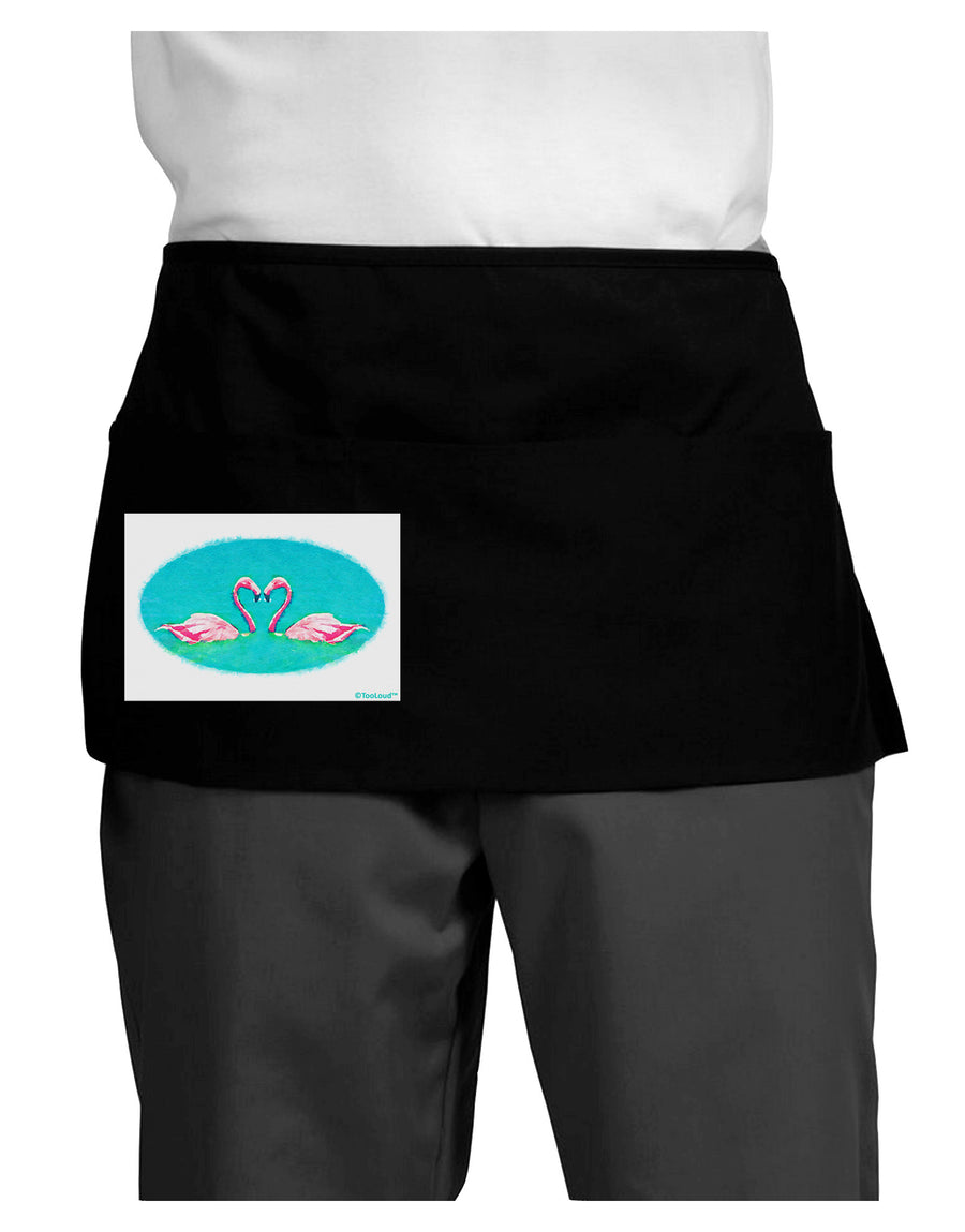 Love Birds - Flamingos Watercolor Dark Adult Mini Waist Apron, Server Apron-Mini Waist Apron-TooLoud-Black-One-Size-Davson Sales