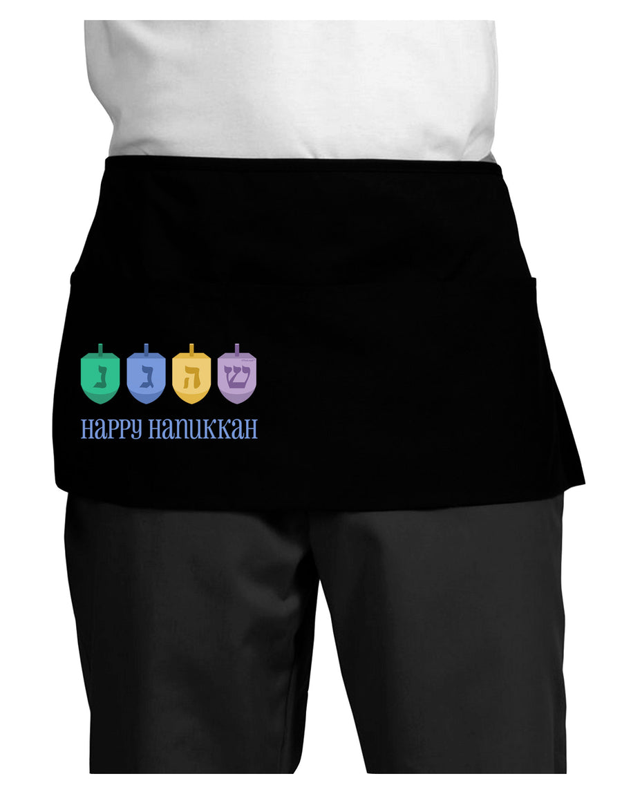 Happy Hanukkah Dreidels Dark Adult Mini Waist Apron, Server Apron-Mini Waist Apron-TooLoud-Black-One-Size-Davson Sales