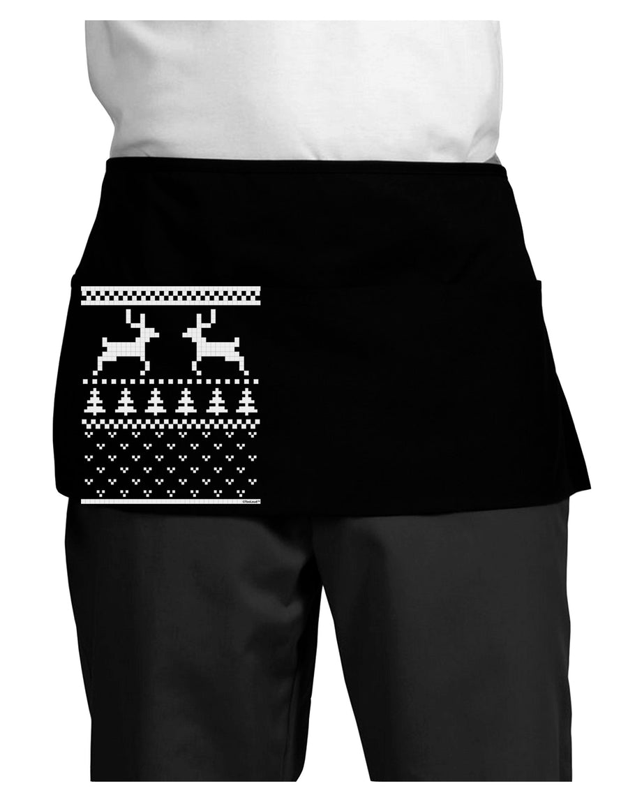 Ugly Christmas Sweater Reindeer Pattern Dark Adult Mini Waist Apron, Server Apron-Mini Waist Apron-TooLoud-Black-One-Size-Davson Sales