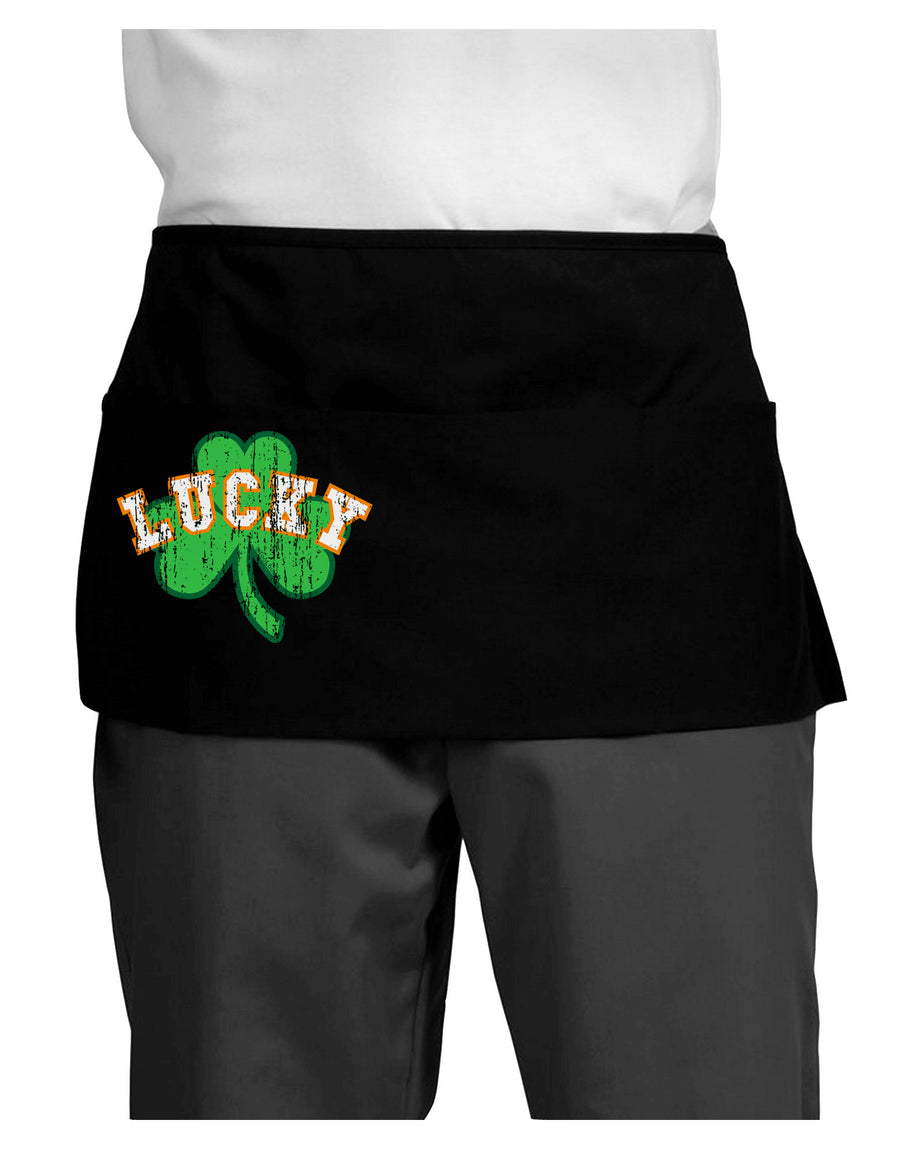 Lucky Shamrock Design Distressed Dark Adult Mini Waist Apron, Server Apron by TooLoud-Mini Waist Apron-TooLoud-Black-One-Size-Davson Sales