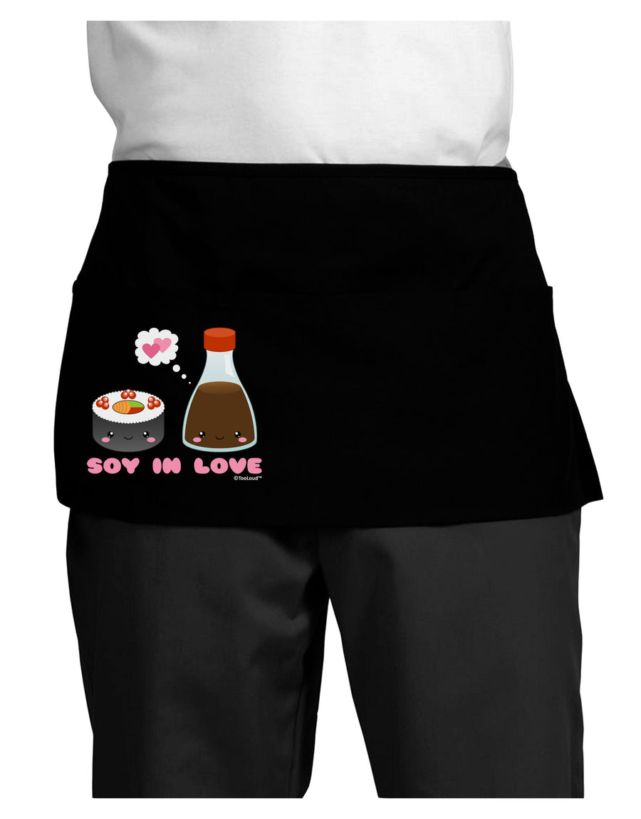 Cute Sushi and Soy Sauce - Soy In Love Dark Adult Mini Waist Apron, Server Apron by TooLoud