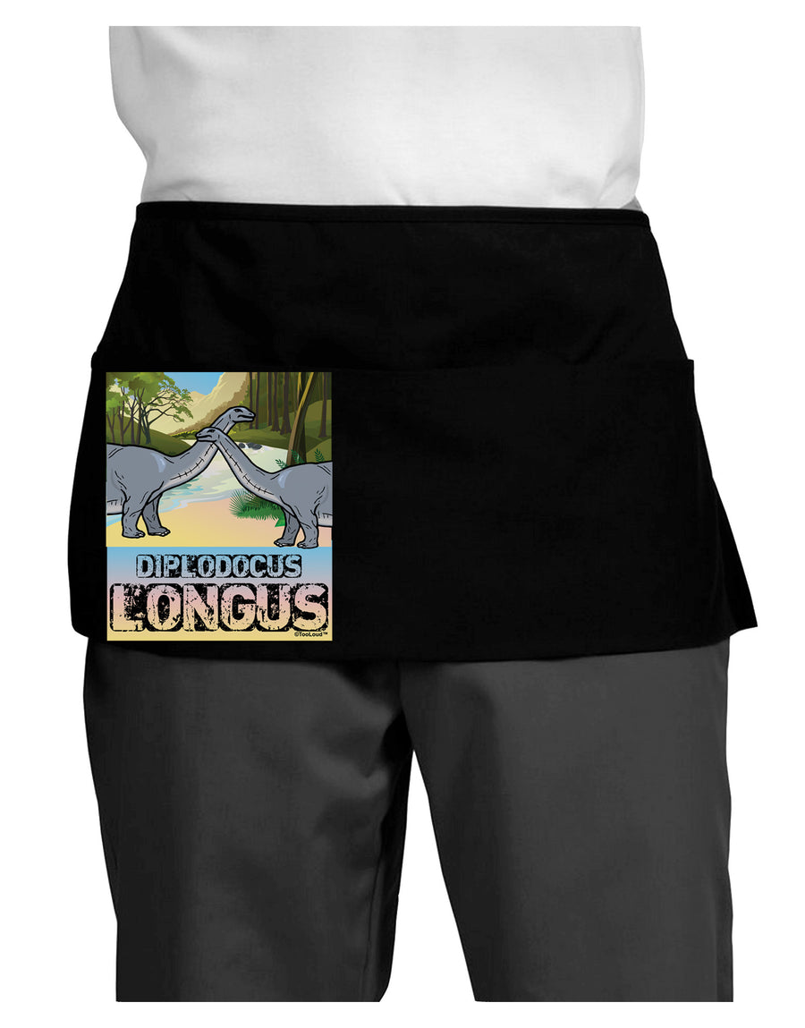 Diplodocus Longus - With Name Dark Adult Mini Waist Apron, Server Apron-Mini Waist Apron-TooLoud-Black-One-Size-Davson Sales