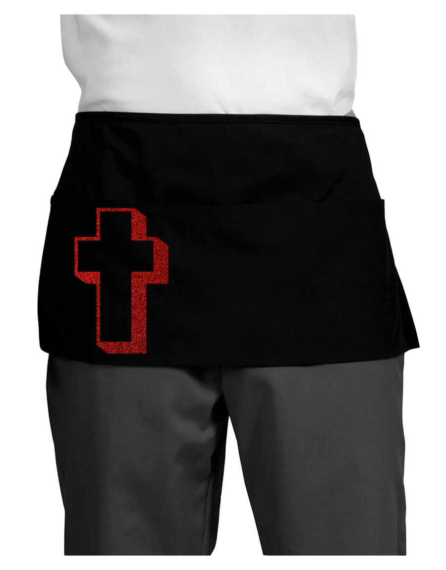 Simple Cross Design Glitter - Red Dark Adult Mini Waist Apron, Server Apron by TooLoud-Mini Waist Apron-TooLoud-Black-One-Size-Davson Sales