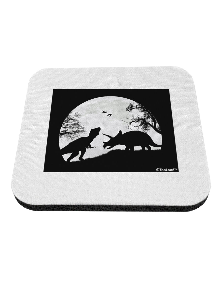 T-Rex and Triceratops Silhouettes Design Coaster by TooLoud-Coasters-TooLoud-White-Davson Sales