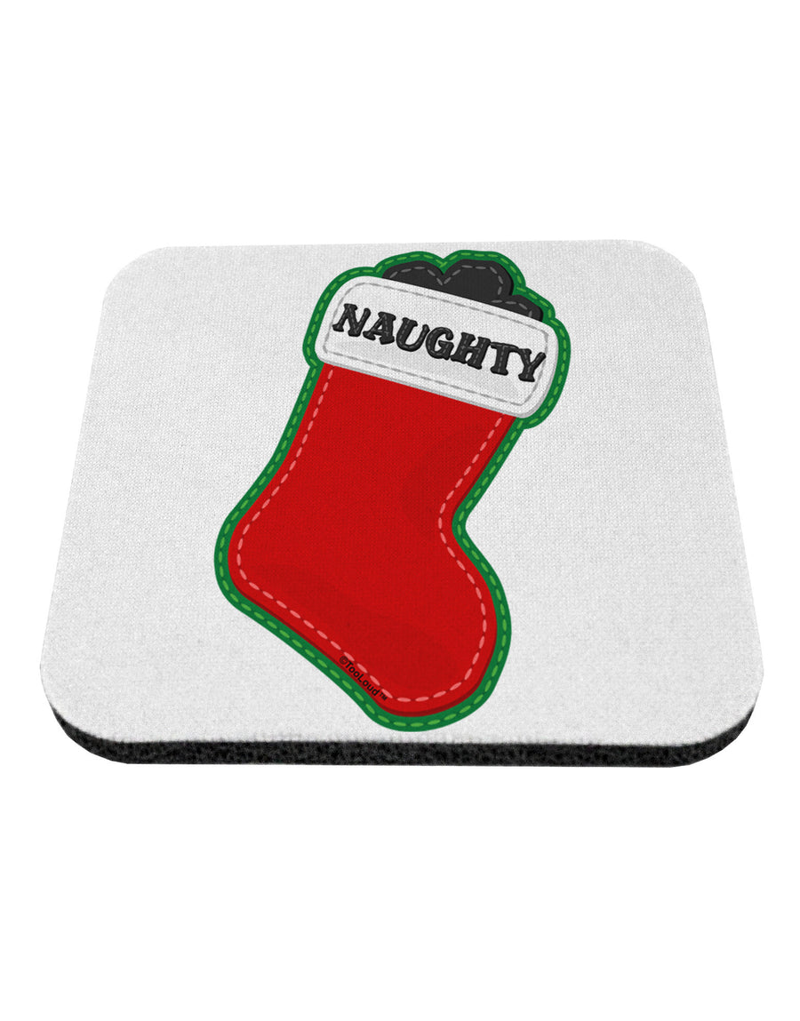 Naughty Coal Cute Christmas Stocking Coaster-Coasters-TooLoud-White-Davson Sales