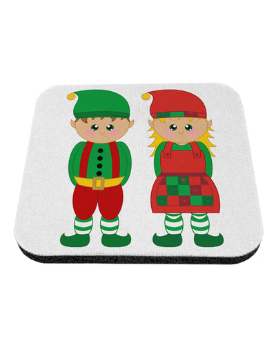 Cute Elf Couple Christmas Coaster-Coasters-TooLoud-White-Davson Sales