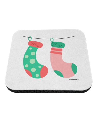 Cute Mr and Mrs Christmas Couple Stockings Coaster by TooLoud-Coasters-TooLoud-White-Davson Sales