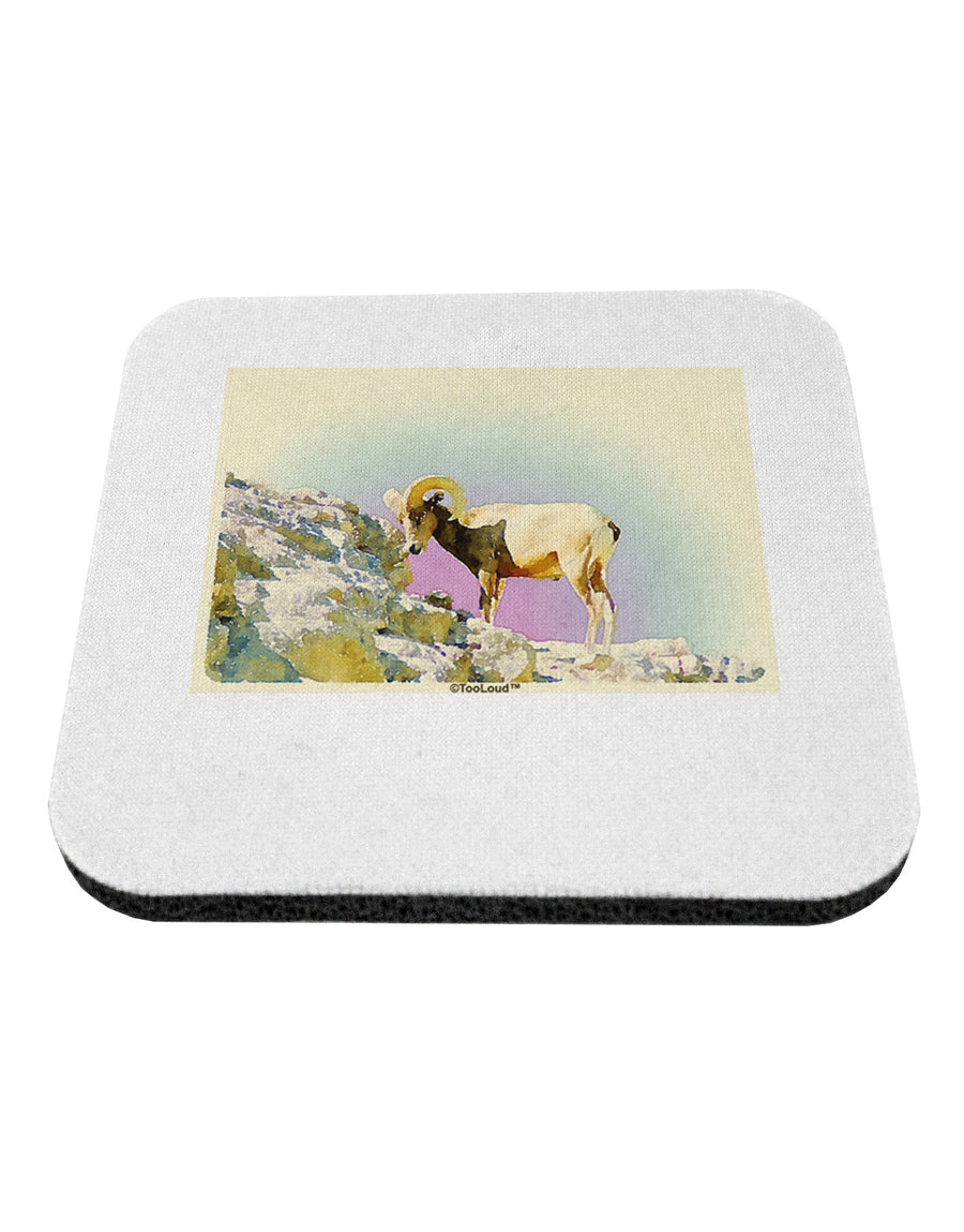 Bighorn Ram Watercolor Coaster-Coasters-TooLoud-White-Davson Sales