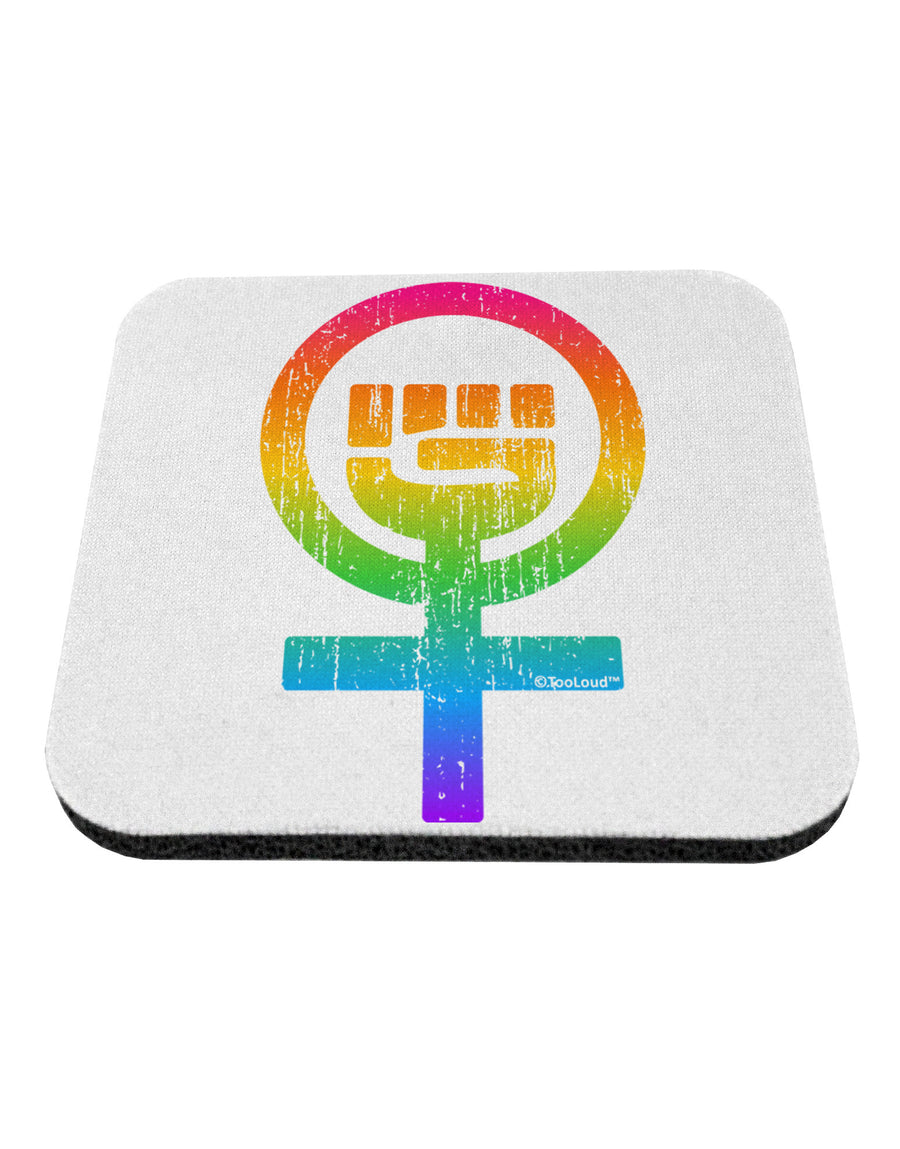 Rainbow Distressed Feminism Symbol Coaster-Coasters-TooLoud-White-Davson Sales